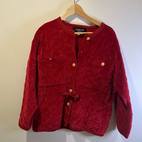 ✨Carine Paris✨ Women's Quilted Velvet Puffer Jacket - Burgundy Red size M - Picture 2 of 7